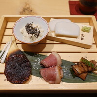 玄水 - 八寸、そば味噌、鴨、焼き穴子、湯葉、板わさ