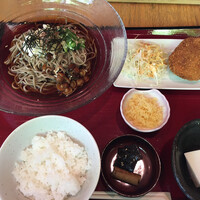神楽坂 鴨匠 - 季節替り定食1000円（鴨メンチとなめこそば）