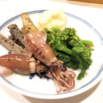 うを徳 - ワカサギの南蛮漬け、ごぼう胡麻和え･ほたるいか･菜の花･マッシュポテト