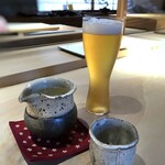 菊鮨 - ◆主人はノンアルコールビール、私は日本酒(若娘・山口）を。