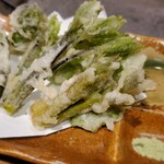 柳家 - 山菜の天ぷら盛合せ
      こごみ、タラの芽、フキの葉、行者にんにく、など