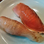 鮨し人 - ヒラメ（昆布締め）、サクラマス