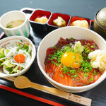 Tuna and salmon yukke style bowl