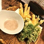 大久保西の茶屋  - 210420火　長野　大久保西の茶屋 長野駅前店　山菜天盛880円うど、蕗の薹、こしゃく