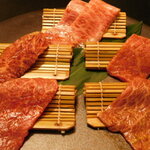 西麻布 焼肉 X - 都萬牛 トウガラシ、但馬玄 マルカワ、但馬牛 ハラミ、但馬玄 特上カルビ、但馬玄 サーロイン(TENコース)