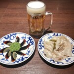 陳麻婆豆腐 - ピータンと豚耳とモルツ