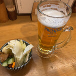 炭火串焼 鳥福 - 生ビールとお通し