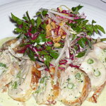 芝鶏と手長海老のファルシ　香草野菜のサラダ