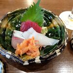 割烹 だいだい - お造り（鮪・縞鯵・赤貝・神頭烏賊）