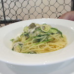 リストランテ カノビアーノ - 鮎焼きほくし水菜全てを和えてトップに