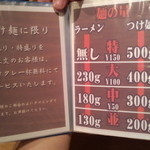 麺屋一燈 - メニュー一覧【2012年9月】
