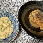 時金屋 - まずは小鉢が2皿
ポテトサラダ、煮物