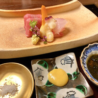 割烹 柊 - 御造は塩、酢味噌、あおさ醤油で堪能だけど、あおさ醤油ってかなり旨いね。