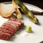 Olive beef Steak ~ served with grilled seasonal vegetables ~