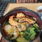 Yoshimiudon - 海老、茄子、南瓜、薩摩芋の天婦羅に卵♪