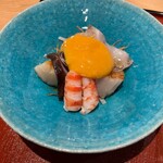 Kajishou - トリ貝、ホタテ、車海老の黄身酢掛け