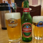 鳳琴樓 - キリン一番搾り樽詰め生ビール中ジョッキと青島ビール