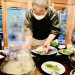 比良山荘 - ◎熊肉と天然なめこを最高な状態で器に盛って供してくれる。