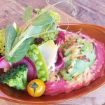 RK GARDEN  - Avocado Vegan Gratin with Beet and Chickpea Cream.
