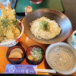 川なべ - 塩海老天丼と大門素麺。1800円