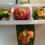 Aux Orveaux Karuizawa Club - 豆腐皮与野泽菜、金枪鱼与滑子菇、芦笋奶油酱、炸山药味噌酱