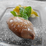 フォセッタ - ベルギー産チョコのアイスとパンナコッタ青いトマトのジャム添え