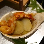 銀座 しのはら - 車海老の治部煮、賀茂茄子、芋茎