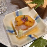 銀座 しのはら - 胡麻豆腐に芝海老と雲丹