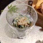 銀座 しのはら - 胡瓜、大徳寺麩、海月の白和え