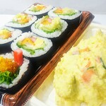 フジグラン - コク旨タルタルソースの海老カツ巻き398円 ポテトサラダ213円 麦チョコ105円