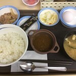 松屋 - 定番朝定食360円、追加小鉢カレー100円(2021.3.3)