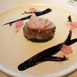 リストランテKubotsu - メナダのカルパッチョ　ハニーケールと筍　桜の香り（2021.4）