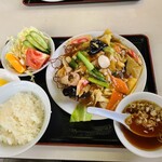 紅花 - 炒麺定食(五目あんかけ焼そば)800円税込み