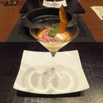 時の宿 すみれ - いちぼローストとコンソメジュレ　かぼちゃのプリンアラモード風 