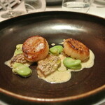 リストランテ カノフィーロ - ホタテのインパデッラ　モリーユ茸と空豆