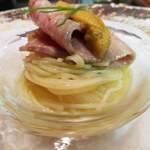 お肉屋 けいすけ 三男坊 - 雲丹と高森和牛の冷製パスタ