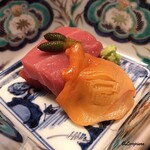 日本料理 新茶家 - 本鮪トロ､赤身､赤貝の造り