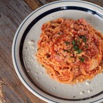 Tomato pasta with salsiccia and mozzarella cheese