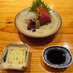 玄斎 - お造り～天然の平目と本鮪 造り醤油とだいだいの搾り汁