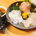 居酒屋 由 - 刺身3品盛り合わせ　水タコ、ハマチ、ヒラメ　1200円