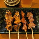 Yakitori Ebisu - 2012.9 なんこつ、ひも、れば、たん（各1串90円）