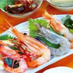 花風 - 料理写真:海老刺身定食　1404円　とろける美味しさの花車海老、赤海老・天使の海老・甘海老、ホタテ刺身！