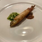 Audace - 旬をひとくち：稚鮎のフリット クレソンのソース 肝のソース