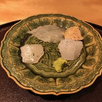 馳走 啐啄一十  - マコガレイ(山口県岩国産)・カワハギの身と肝(広島県江田島産)・アオリイカ(静岡県駿河湾産)