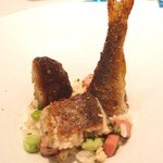 キメラ - 表面を焼いた子持ち鮎のオリーブオイルコンフィ