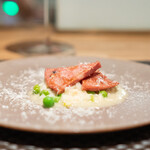 ARMONICO - 生ハムのジュのリゾット、 モルタデッラの炭火焼きを添えて