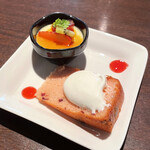 菜厨瑠 - デザート2品盛り合わせ
かぼちゃのプリンと苺のシフォンケーキ