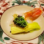 旬彩天 つちや - 甘海老とヤングコーン、キャビアのせ