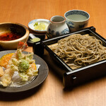 大海老と野菜の天せいろ Shrimp and vegetable tempura soba