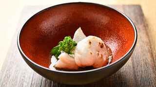 Naru kami - クエとフグの白子マスタード風味の菜の花ソース